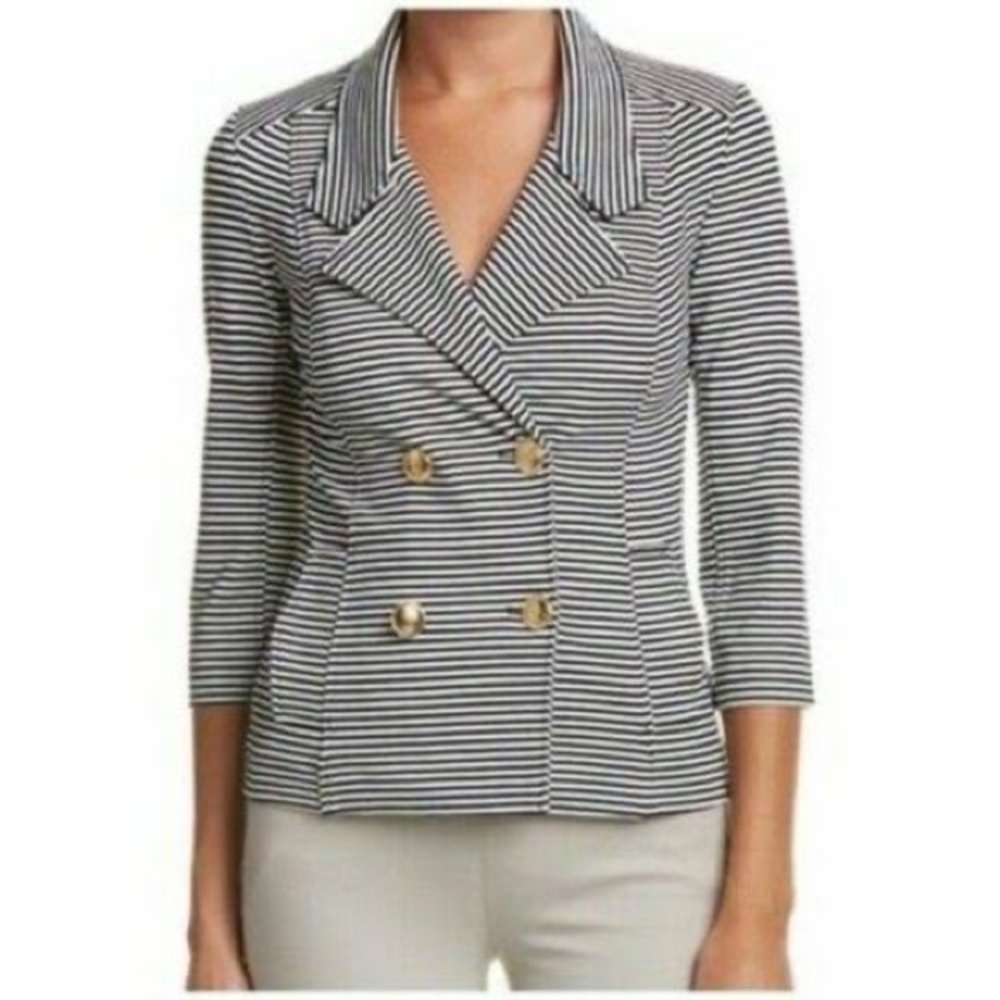 Cabi Nautical Double Breasted Jacket Navy White Striped Jacket